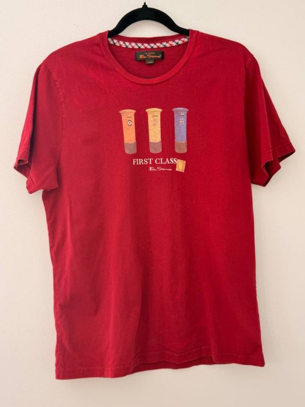 Ben Sherman Men’s Graphic T‑Shirt Large Red First Class Mail Print 100% Cotton
